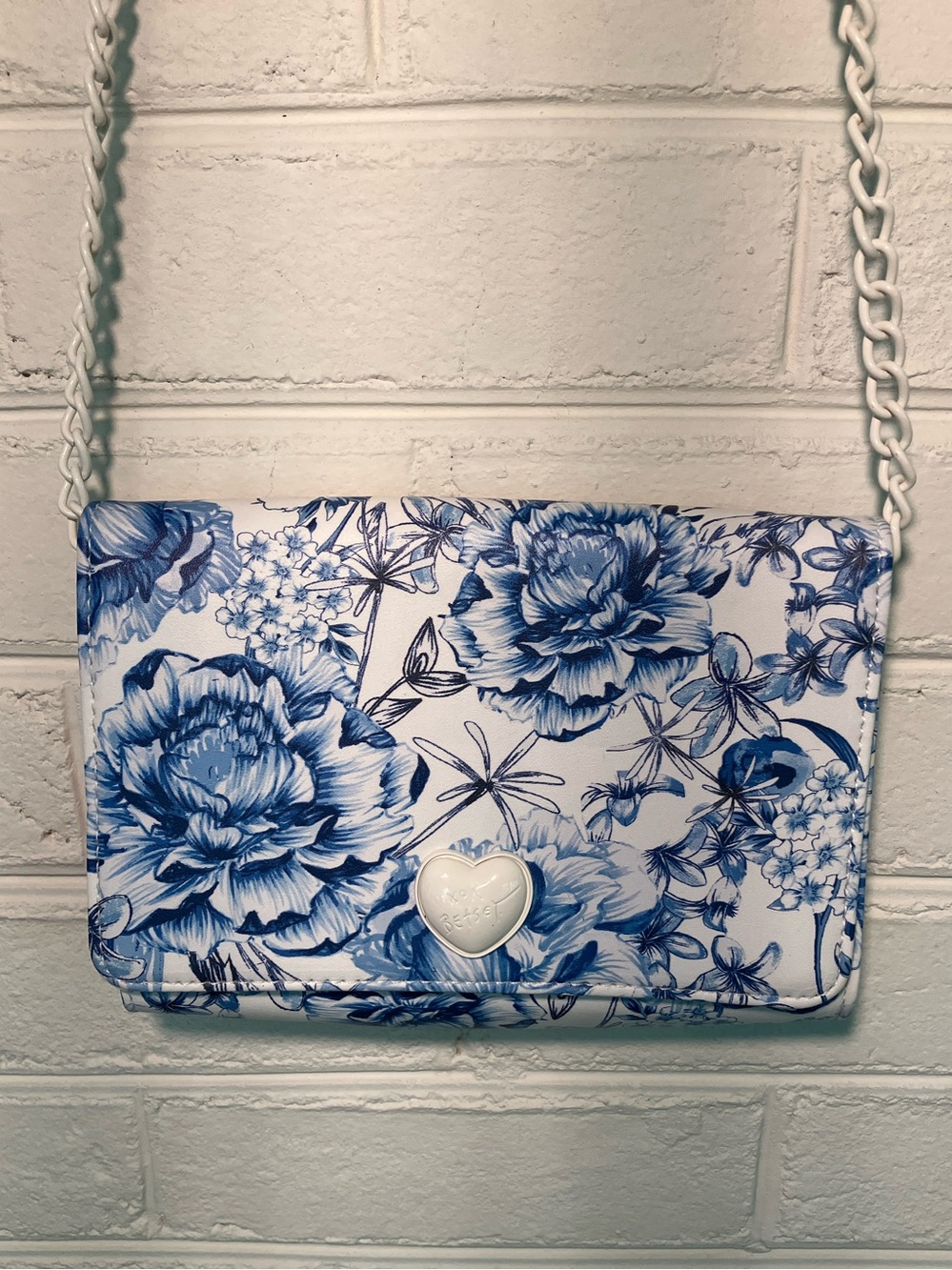 Betsey Johnson XOSYBIL Blue Toile Floral Flap Crossbody Bag